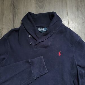 Polo Ralph Lauren Shawl Collar Sweater Men's M Navy Blue Pullover Knit Preppy